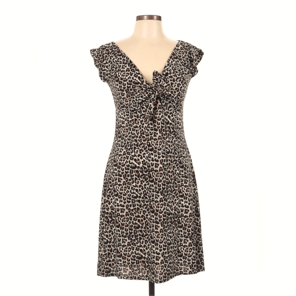 Heartbreaker Leopard Print Tie Front Knee Length Dress  - L